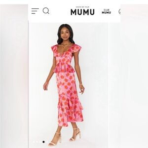 Show Me Your MuMu Red and Pink Floral Midi Dress